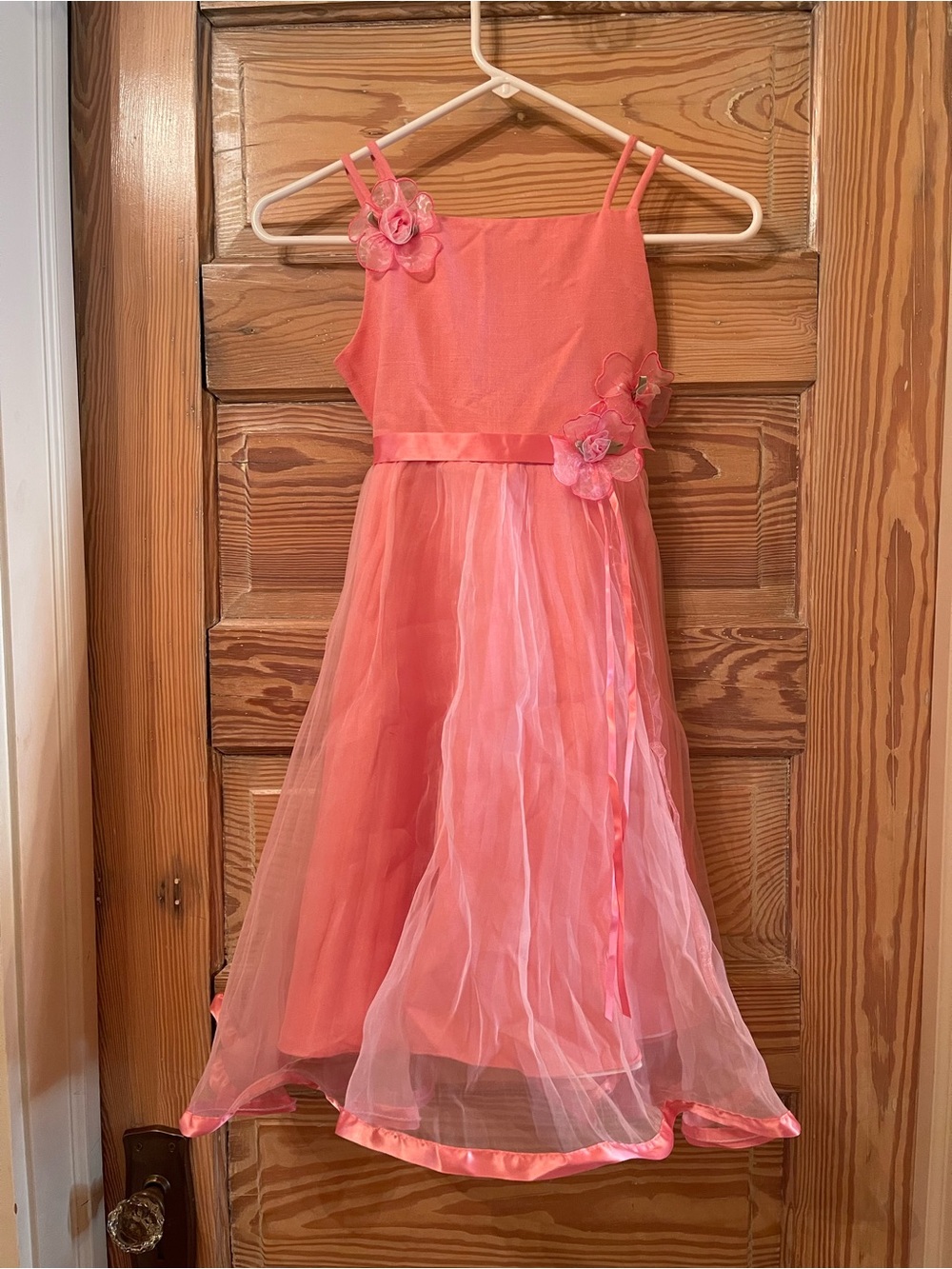 Rare Editions Coral Pink Tulle Flower Dress Girls 7